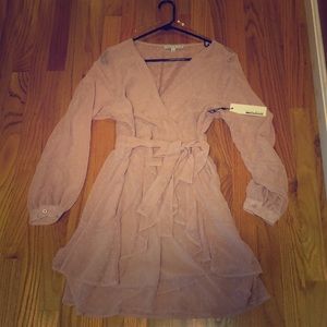 Nude color long sleeve midi dress.